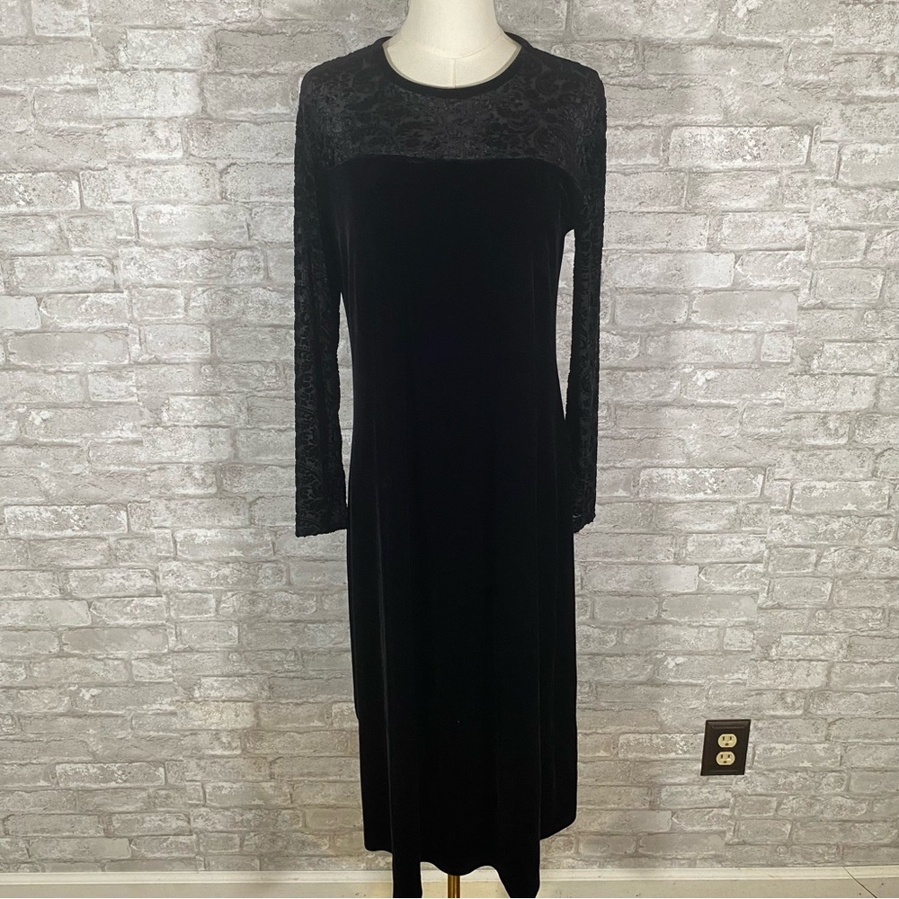 Vintage black velvet dress sheer sleeves goth whimsigoth witchcore witchy sz 10